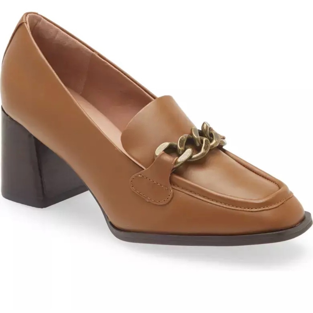 Nordstrom Brown Loafers with Gold Chain Detail